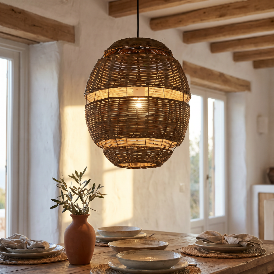 Handwoven Rattan Pendant Light Oval Shade Coastal