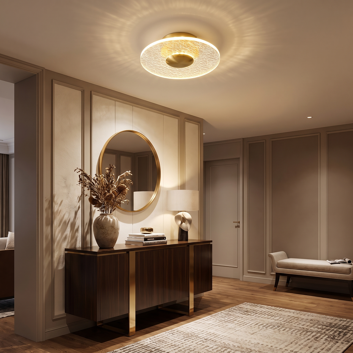 Crystal Halo LED Ceiling Light Flush Mount Gold Center