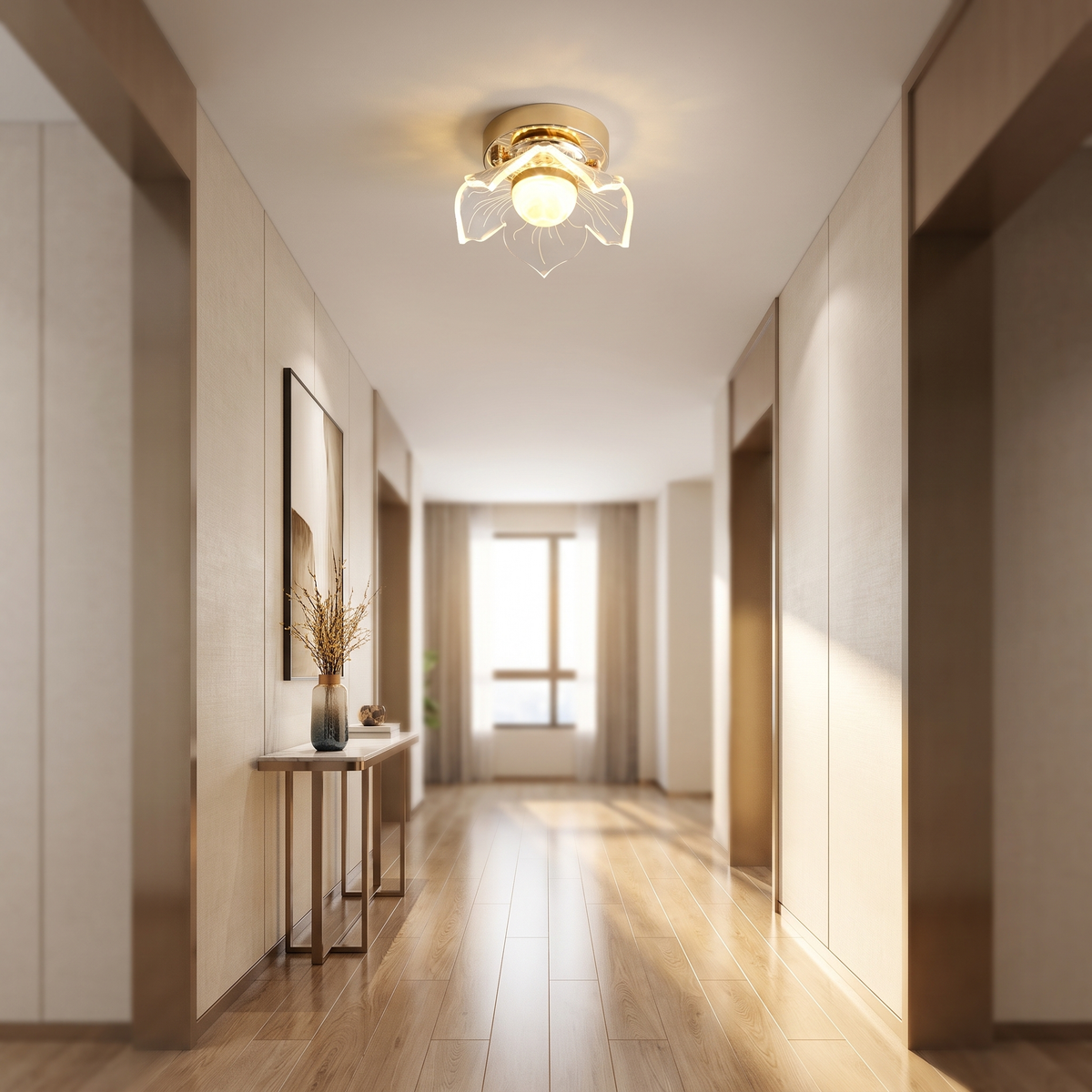 Crystal Lotus LED Ceiling Light Flush Mount Gold Center