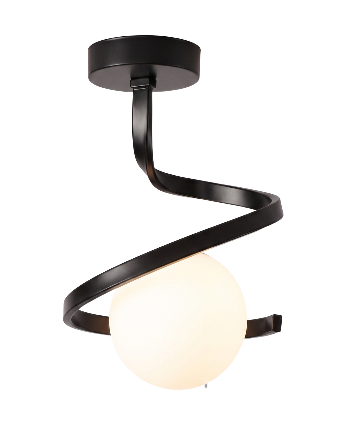 Spiral Iron Ceiling Light Matte Glass Globe Semi-Flush