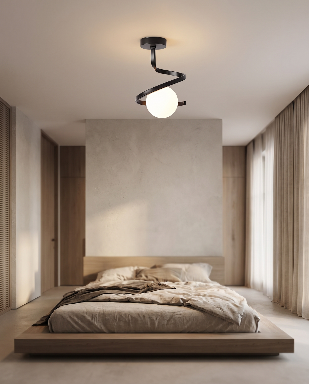 Spiral Iron Ceiling Light Matte Glass Globe Semi-Flush