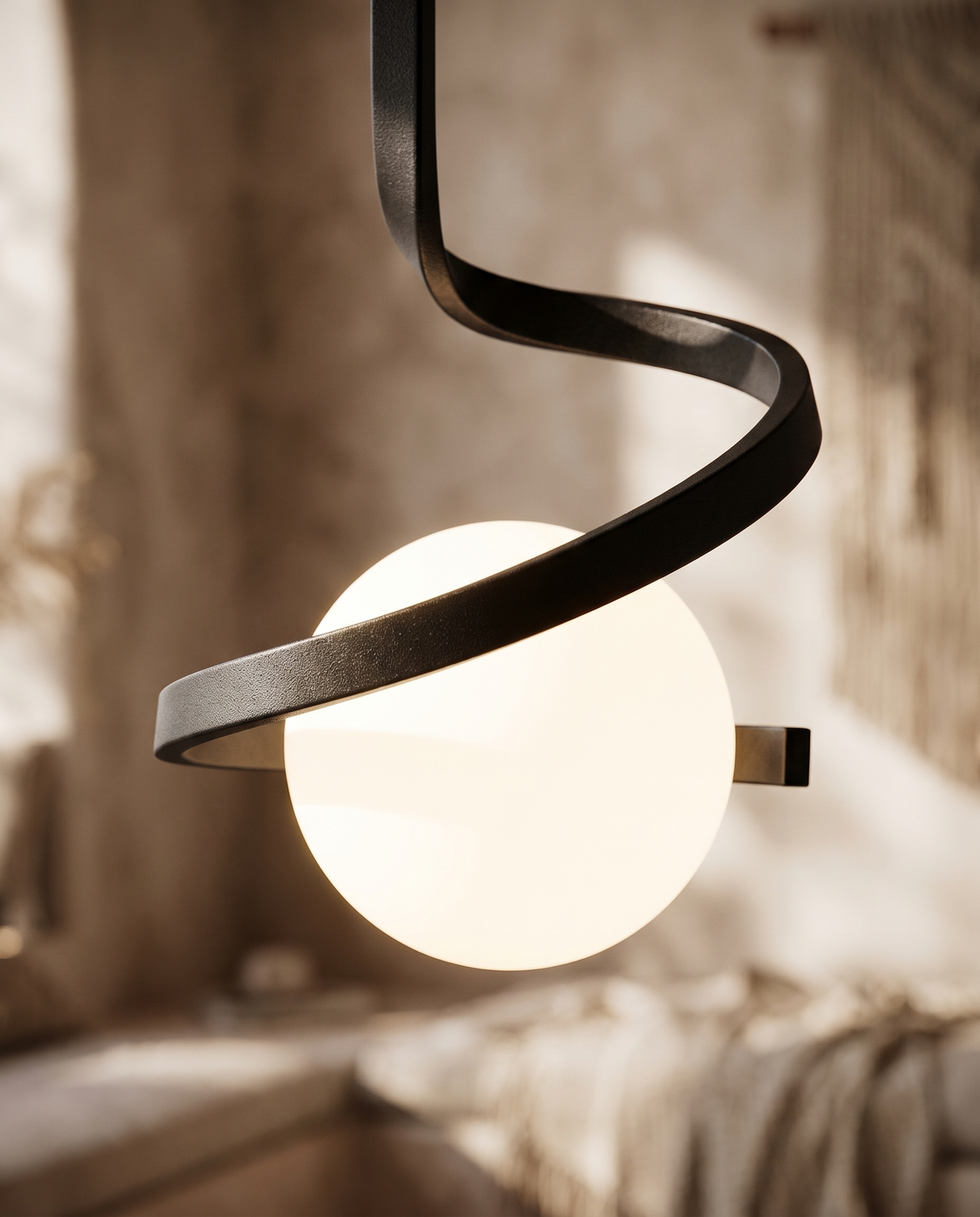 Spiral Iron Ceiling Light Matte Glass Globe Semi-Flush